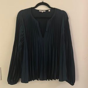 Vince Satin Accordion Pleated Blouse
